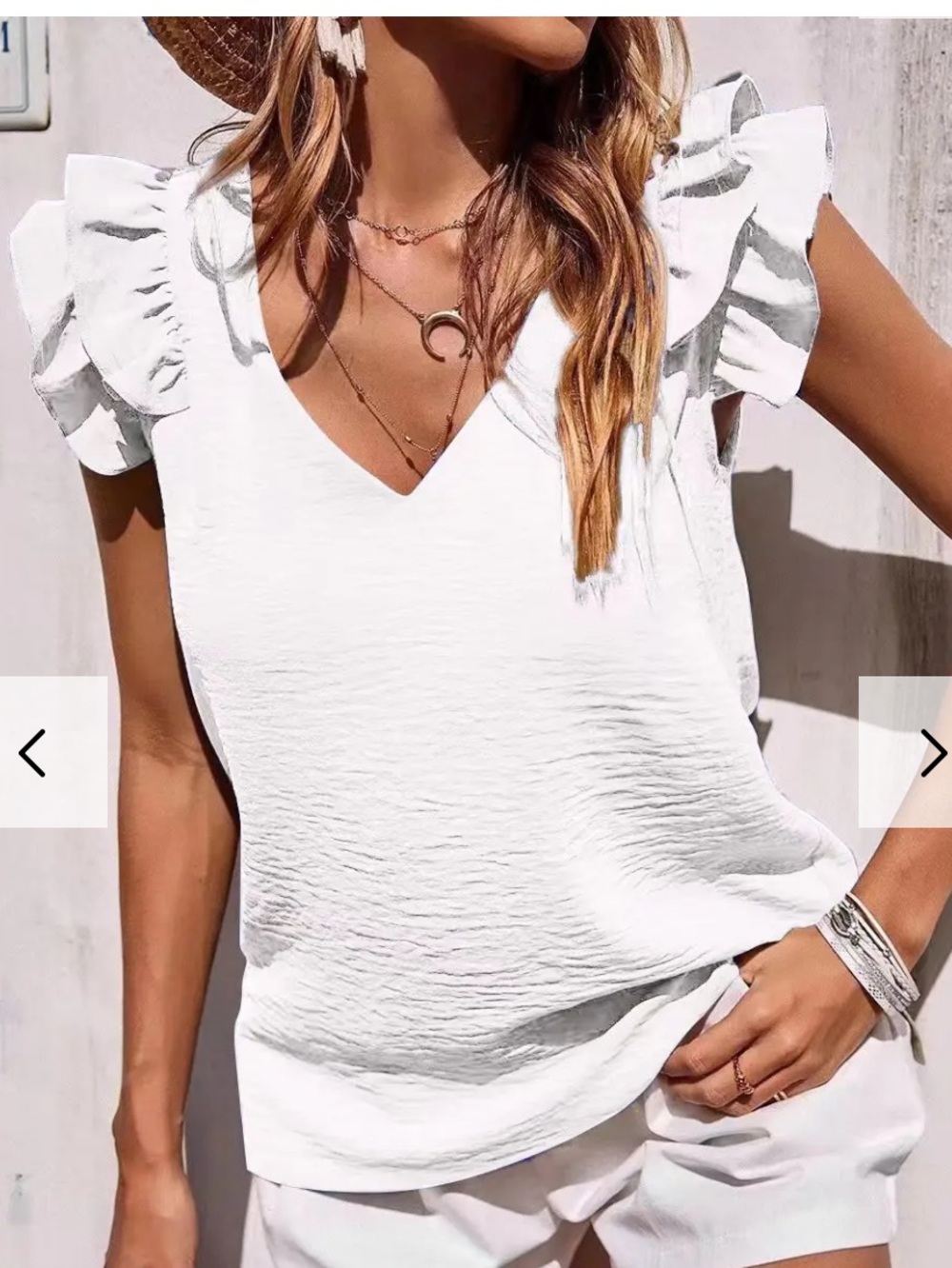 Ever B white vneck ruffle cap sleeve top medium